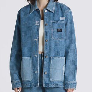 NWT Vans Mended Check Patch Denim Jacket Coat Oversized Shirt M
